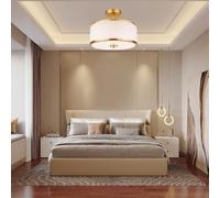 Trutipon Modern Semi-Flush Mount Ceiling Light 32cm Fabric Drum Ceiling Lamp 3-Color Dimmable E26 Light Fixture Minimalist Round Chandelier for Bedroom Living Room Kitchen Hallway & Corridor (White)