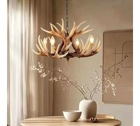 Trutipon Retro Pendant Light E14 Rural Industrial Style Resin Chandelier Height Adjustable White Lights Creative Deer Horn Ceiling Lamp Suitable for Living Room Dining Room Bar Lighting Fixtures(4头)
