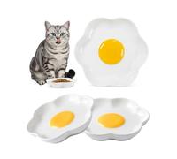 TRUVIC 3 Pack Ceramic Cat Food Bowls, 5.9 Inch Ceramic Cat Dishes Set for Indoor Cats and Small Dogs, Anti Whisker Fatigue Kitten Bowls, Wide Shallow Kitten Plates for Food and Water (Fried Egg)