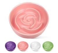 TRUVIC Ceramic Slow Feeder Dog Bowls, 1.5 Cup Puzzle Slow Feeder Bowls for Fast Eaters, Ceramic Dog Food Dish no Black Chin, Puzzle Bowl for Medium Dogs, Pink