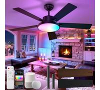TRUYOK Black Small Fans for Bedrooms132cm, with Alexa/Google Assistant/App Control, Ceiling Fans with Lights and Remote, RGB Ambient Light for Bedroom Living Room Kitchen Indoor/Outdoor Patio
