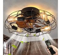 TRUYOK Caged Ceiling Fan with Lights E27 Vintage Ceiling Fan Lights with Remote Control Quiet Fans Light, Adjustable 6 Wind Speed, Industrial Fan with Lighting for Bedroom Living Room Restaurant