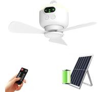 TRUYOK Solar Ceiling Fan Light Outdoor Ceiling Fan with Light for Patios Portable Gazebo Fan with 30W Solar Powered Dimmable Fan with Remote Control Canopy, Shed, RV, Porch and Chicken Coop