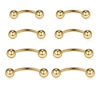 Truyuety 8PCS Curved Barbell Lip Piercing Jewellery, Eyebrow Piercing Jewellery Bar Ring Steel, Tongue Piercing Bars, Stainless Steel 6mm 8mm 10mm 12mm