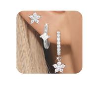 Truyuety Sterling Silver Stud Hoop Earrings Set, Hypoallergenic Sterling Silver Studs, Hoops & Huggie Hoops for Women, Small Silver Hoop Earrings, Layered Statement Birthday Gift