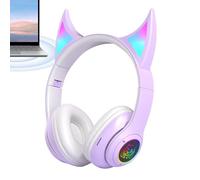 Trveqhk Headset Over Ear Wireless | Devil Cat Ear Cordless Headphones - Lightweight Sports Headphones, Student With Colorful Breathing Lights For Men & Women