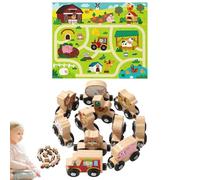 Trveqhk Wooden Farm Train Set - Wooden Take-Along Tabletop Farm Train - Vehicle Game Tabletop Learning Activities for Boys Girls Family Playtime
