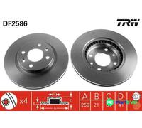 TRW 2 X BRAKE DISC DF2586 FOR RENAULT DACIA