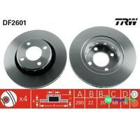 TRW 2 X BRAKE DISC DF2601 FOR AUDI