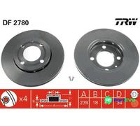 TRW 2 X BRAKE DISC DF2780 FOR SEAT VW