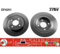 TRW 2 X BRAKE DISC DF4251 FOR FORD