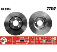TRW 2 X BRAKE DISC DF4346 FOR CHRYSLER DODGE