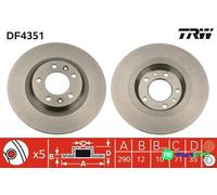 TRW 2 X BRAKE DISC DF4351 FOR CITROËN PEUGEOT