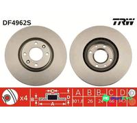 TRW 2 X BRAKE DISC DF4962S FOR CITROËN PEUGEOT DS (CAPSA) DS