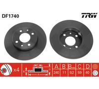 TRW DF1740 Brake Disc for ABARTH,ALFA ROMEO,FIAT
