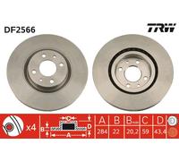 TRW DF2566 Brake Disc for ABARTH,ALFA ROMEO,CHRYSLER,FIAT,LANCIA