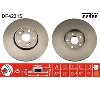 TRW Brake disc DF4231S 324 28 5 108 Vented Painted RENAULT: ESPACE 4, Vel Satis Hatchback