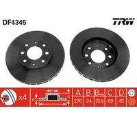 TRW Brake Disc DF4345 - Vented - 2x for MITSUBISHI Galant / Eterna / Aspire
