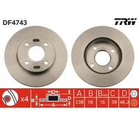 TRW Brake Disc DF4743 - 2x for Nissan March II, Micra II, Verita II (40206-72B01/40206-72B00)