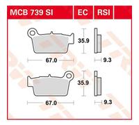 Brake Pads Rear TRW Sintered MCB739RSI Massey Ferguson 4WD Auto 500 44444
