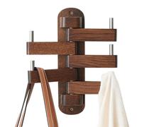 TRWISWDC Swivel Coat Rack Oak Hooks, Wood Wall Coat Rack With 5 Foldable Arms, 12'' Length Hat Hooks for Bathroom Entryway Bedroom Office Kitchen, Heavy Duty (Walnut)