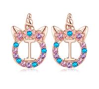 TRWWELL Cute Rose Gold Initial Unicorn Hypoallergenic Stud Earrings Rhinestone Initial Letter Stud Earrings for Girls Unicorns Jewelry Gifts for Kids Toddler, Zinc, Rhinestone