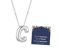 TRWWELL Pave Bubble C Initial Necklace Silver Dainty Balloon Letter Necklace Alphabet Puff Name Pendant Necklace Personalized Jewelry Gift for Women, Brass, No Gemstone