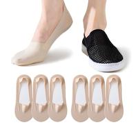 trxooog No Show Socks Womens for Flats Loafers 6 Paris Ice Feeling Surface Footies Socks Non Slip Low Cut Socks, 6 Pairs_6xnude, 4-7.5 UK