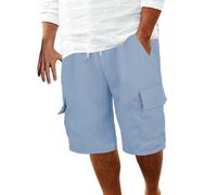 Try Before You Buy Mens Casual Cargo Shorts Cotton Linen with Multi Pockets Fashion Solid Color Elasticated Drawstring Sports Straight Shorts Mens Casual Pants BoardClothes Men