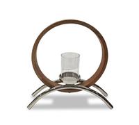 Try Circular Wooden And Metal Candle Holder Ornament And Home Accessory In Silver Natural 36.5Cm Height