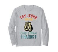 Try Jesus Not Me Cause I Throw Hands Christian Boxer Boxing Long Sleeve T-Shirt