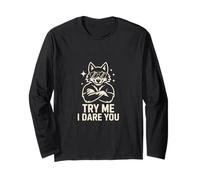 Try Me I Dare You Cool Confident Wolf Graphic Long Sleeve T-Shirt