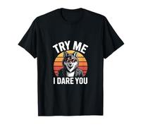 Try Me I Dare You Cool Wolf Retro Sunset T-Shirt
