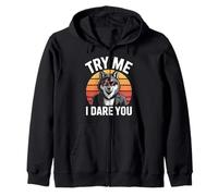 Try Me I Dare You Cool Wolf Retro Sunset Zip Hoodie