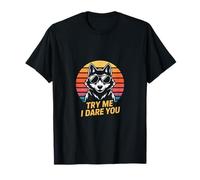 Try Me I Dare You Cool Wolf Sunglasses Retro Sunset T-Shirt