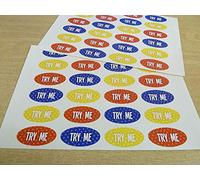 'Try Me' Oval Shaped Stickers, Colourful Promotional Retail Labels for Craft Products, Samples Stalls and Shops