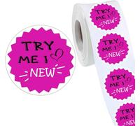 Try Me Stickers,1.5 Inch Round New Try Me Grocery Store Food Labels 500/Roll (Pink)