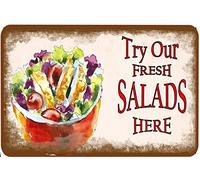 Try Our Fresh Salad Here Retro Diner Style Bistro Restaurant Aluminum Tin Sign Metal Wall Art Decorations Iron Painting for Indoor Outdoor Home Decor Room Door Accessories Poster Housewarming Gifts 8