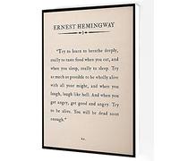 Try To Learn To Breathe Canvas Wall Art,Ernest Hemingway Quote Poster,Book Page Print Modern Artwork Painting For Living Room Office Home Decoration 8''x12'' Framed