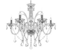 TRY-YEAN Elegant Transparent Chandeliers Ceiling Light with 6 Lights Adjustable Ceiling Pendant Lighting Fixture K9 Crystal Glass Vintage Candle Style Lighting E14 for Bedroom Living Room Hallway