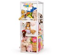 Trycooling Stuffed Animal Storage Zoo Stuffed Animal Holder Space Save Vertical Stuffed Animals Storage PVC with Elastic Band and Net for Playroom Bedroom Nursery (White-3 Tier)