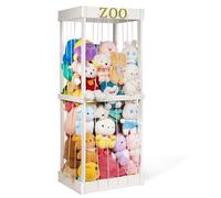 Trycooling Stuffed Animal Zoo Stuffed Animal Storage Wood Plushie Storage Stuffed Animals Zoo Storage Cage with Zoo Pattern Elastic Band for Nursery Play Room Bedroom (White)
