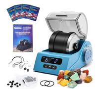 Tryes Rock Tumbler Kit Adults - Rock Polisher Tumbler with Noise Reduction Cover, Speed&Timer Control, Includes 4 Polishing Grits, Rough Gemstones, Learning Guide etc.(Blue)