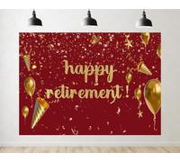 Trykid 7x5ft Happy Retirement Backdrop Red Retirement Banner Gold Glitter Balloon Photography Background Party Decorations for Women Men Retired Celebrate Supplies Photo Booth Props