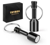 TRYMAG N52 Keychain Magnets for Testing Brass, 2 Pack Black Neodymium Pocket Keychain for Purse with Strong Magnetic Rare Earth, Gold Silver Jewelry Ferrous Metals Test Magnet Hanging Keys Holder