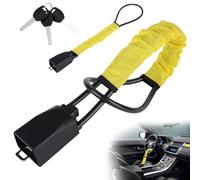 Tryora Steering Wheel Lock, Universal Car Seat Belt Lock with 3 Keys High Visibility Car Steering Wheel to Seat Belt Locks Car Anti Theft Device Fits Most Vehicles Trucks SUVs and Vans (Yellow)