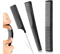 TrySalar 3 Pieces Fine Pin Rat Tail Comb Set Carbon Fiber Barber Hair Cutting Styling Combs Anti-static for Salon