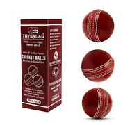 TrySalar® Soft Cricket Rubber Ball Indoor for Junior Youth Adult Training, Coaching, Practice Excellent Bounce with Durable Traditional Seams Stitched Outdoor (Pack of 3 Red)