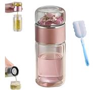 Tryteava Glass Infuser, 3-in-1 Portable Double Insulation Walled Tea Infuser, 2025 New Tea Separation Glass Tea Infuser Bottle with Filter & Lid, for Home, Office, or Travel Use (Pink, 280ml)