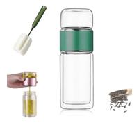 Tryteava Glass Infuser, 3-in-1 Smart Tea Infuser, Double Layered Glass Water Separation Teacup, Portable Leak-Proof Tea Infuser with Filter & Lid for Loose Tea (Green, 280 ml)